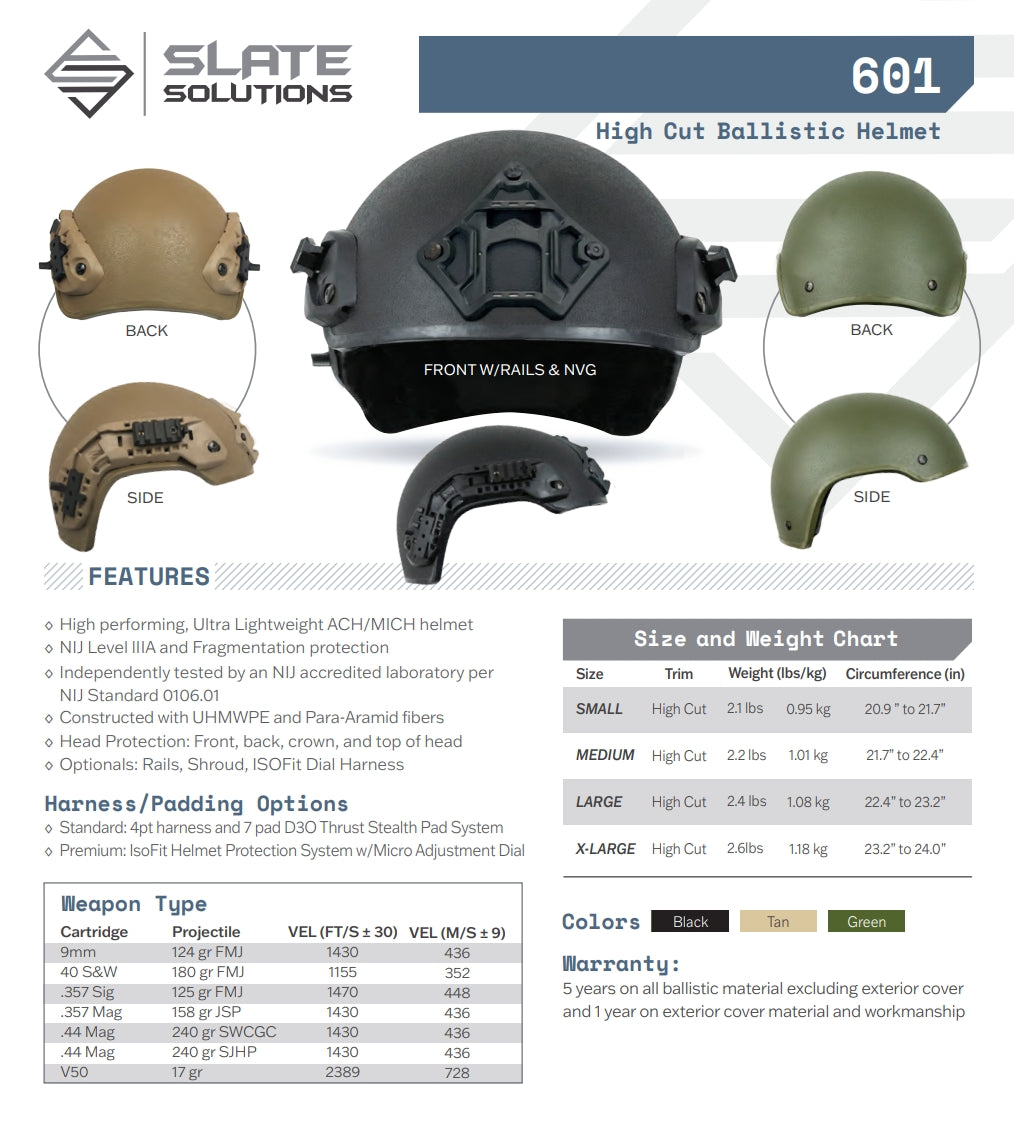 601 BALLISTIC HELMET FC/HC