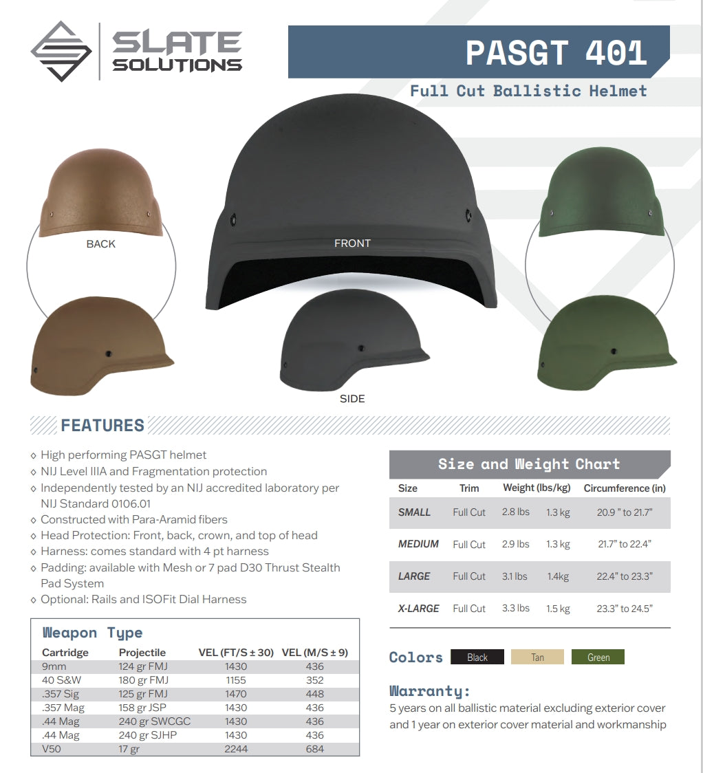 PASGT 401 Full Cut Ballistic Helmet