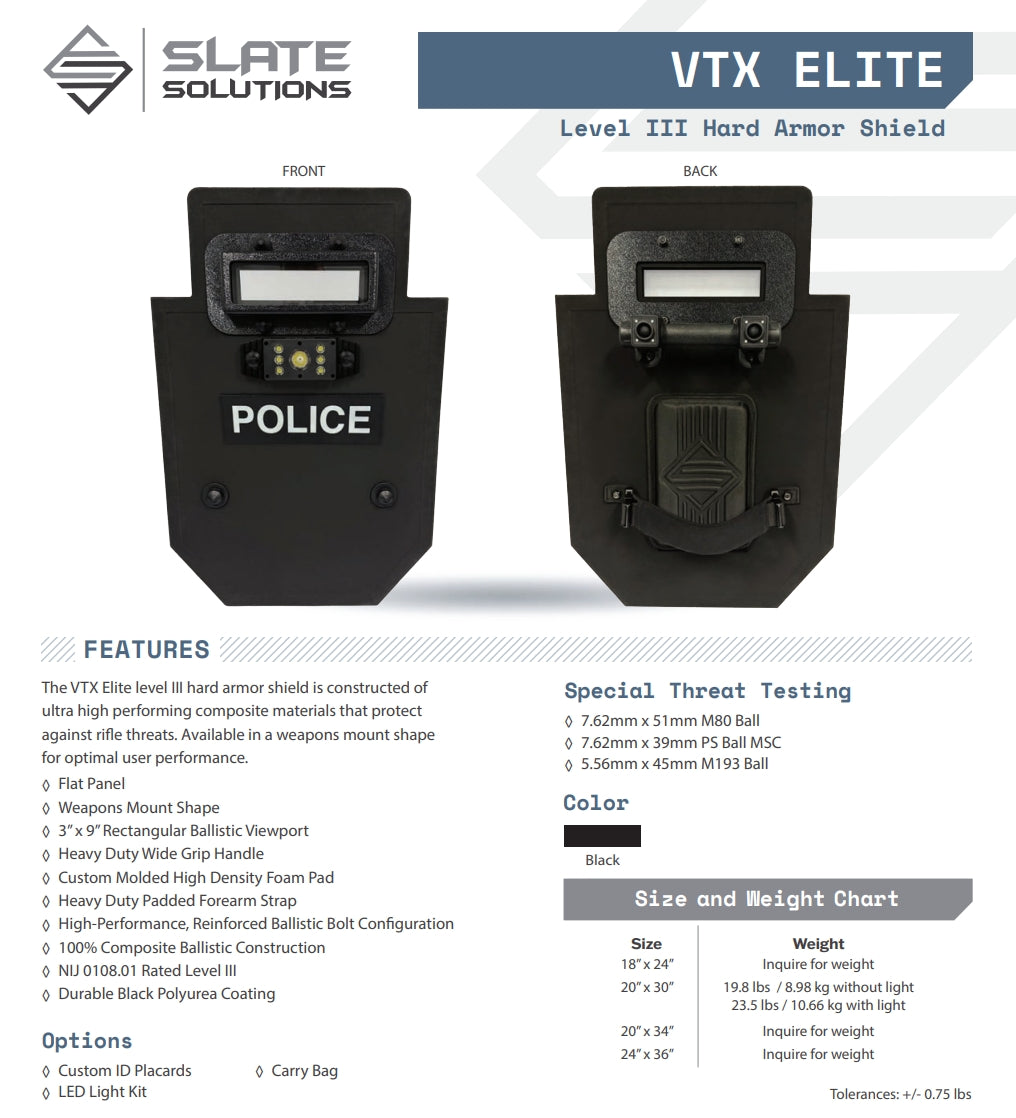 VTX Elite Level III Hard Armor Shield